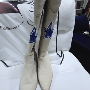 Stylish Beige and Blue Star Heeled Boots
